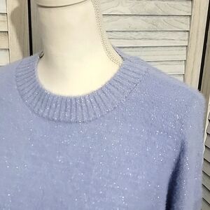 Hippie Rose Blue Crew Neck Sweater Soft Knit With Metallic Shimmer